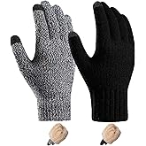 OHAVBBEI Wool Winter Gloves Men Women Fleece lined Knit Touch Screen Warm Thermal Snow Driving Cycling Gloves Cold Weather
