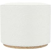 Spatial Order 22" Round Ottoman with Wooden Base - Cream Textural Fabric