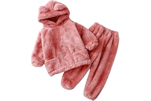 Arssm Girl Pants Sets Two Pieces Outfit Kids Bear Ear Fuzzy Fluffy Hoodie Sweatshirt with Fleece Sweatpants