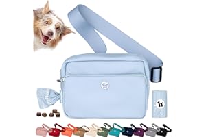 Puppington 3-in-1 Crossbody Dog Walking Bag & Treat Pouch with Matching Planet Safe Poop Bags & Built-In Dispenser - Dog Mom Gift for Puppy Training with Zippered Pockets (Ice Blue)