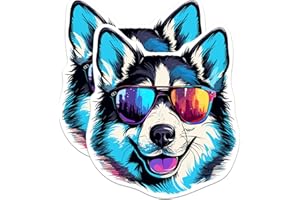 BLISS MONKEY CO. (2 Pack) Siberian Husky Dog Stickers - Siberian Husky with Sunglasses - Choose FromOver 100 Dog Breeds - 5 Inches On Longest Side - Premium Vinyl - Made in USA - BMCS0400