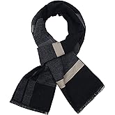 sy soul young Long Cotton Scarf for Men - Warm Fringe Plaid Scarves With Luxurious Gift Box