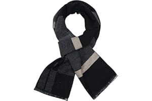 sy soul young Long Cotton Scarf for Men - Warm Fringe Plaid Scarves With Luxurious Gift Box