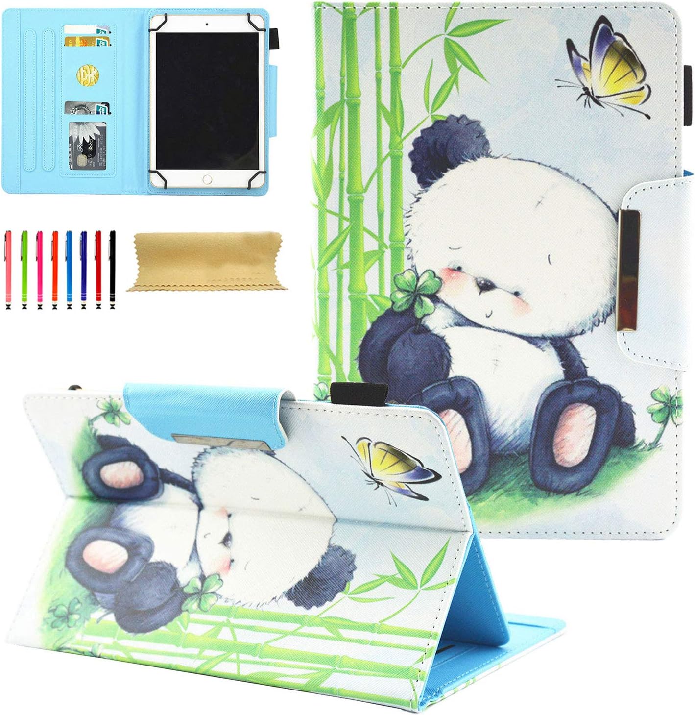 Uliking Universal 7.5-8.5 inch Tablet Case, Multi-Angle Stand Flip Wallet Case Magnetic Buckle Cover for All 7.5-8.5 inch Tablet, Panda and Banboo