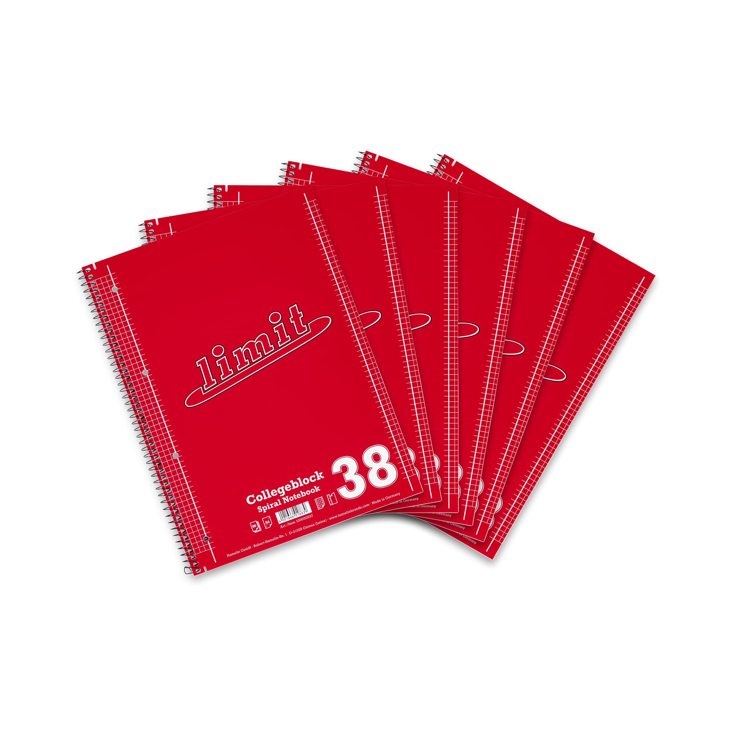 Limit Student College Notepad A4 Squared Double Margin 160 Pages Red (Pack of 6)