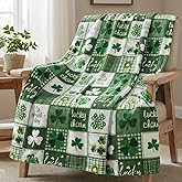 Horaldaily St. Patrick's Day Flannel Blanket Throw, Green Buffalo Plaid Shamrock Patchwork Soft Fuzzy Plush Cozy Fleece Blankets for Couch Sofa Bed Lounging, Ideal Gifts for Kids Adults Self, 50x60
