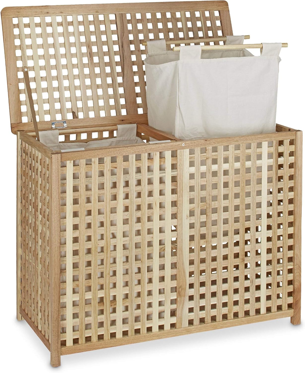 Relaxdays Double Laundry Hamper Laundry Basket 2 Part Laundry Bin 46.1 x 87.9 x 68.1 cm Laundry Sorter Double Laundry Box with 2 Linen Sacks Bags - Image 5