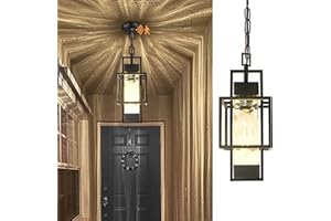 PARTPHONER Motion Sensor 15" Outdoor Pendant Light Exterior Hanging Lantern, Modern Black Metal Outside Chandelier Light Fixture Ceiling Mount with Water Glass for Front Porch Entrance Foyer Entryway