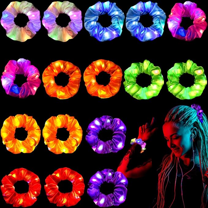 16 Pieces LED Light Hair Scrunchies Multiple Light Modes Scrunchies