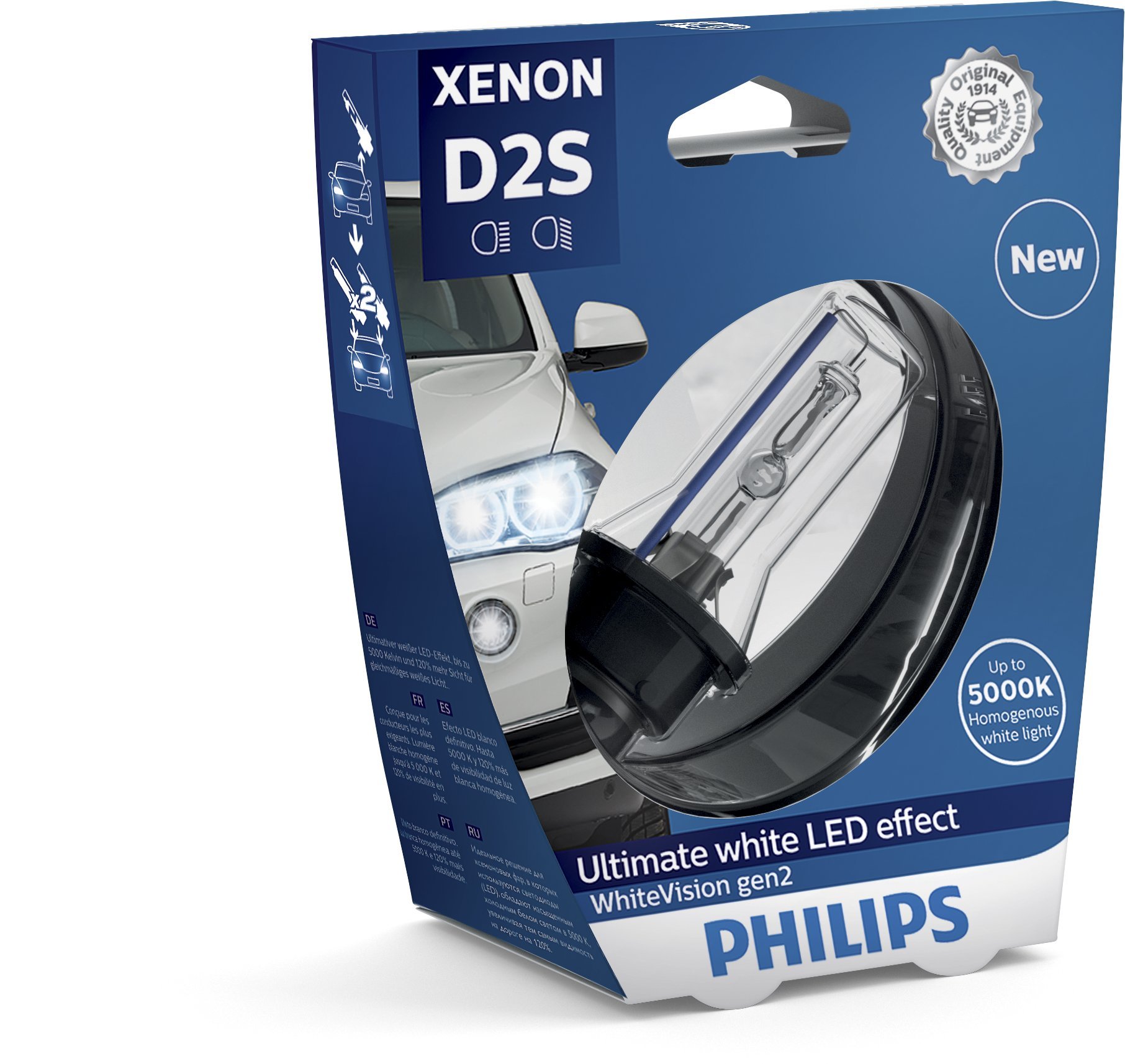 Philips 85122WHV2S1 WhiteVision gen2 Xenon headlight bulb D2S, single blister