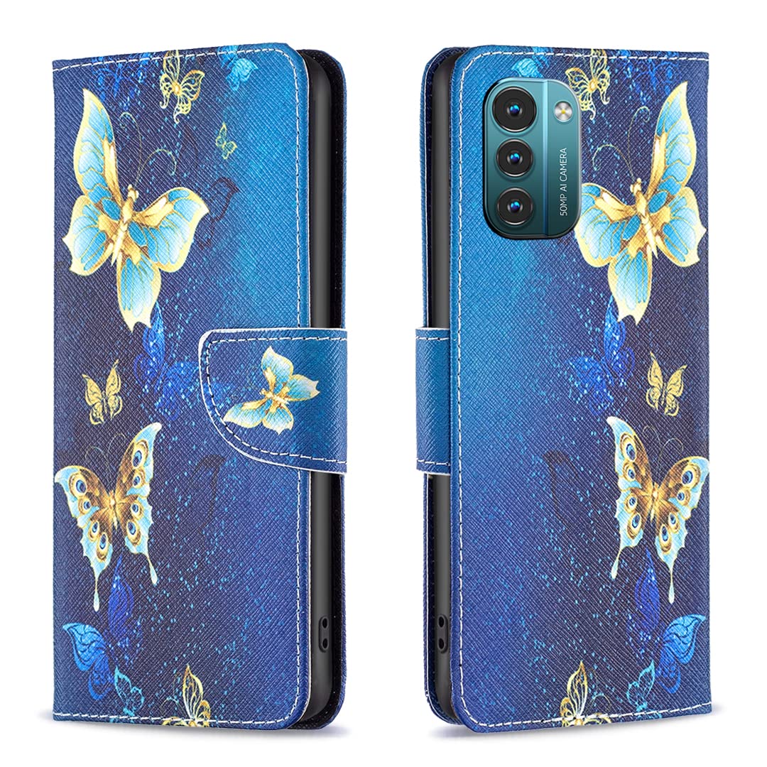 Thoankj Nokia G21 / G11 Phone Case, Flip Shockproof PU Leather Wallet Cases with Stand Magnetic Card Holder Gel TPU Silicone Bumper Folio Slim Protective Cover for Nokia G21 / G11 Blue Butterfly