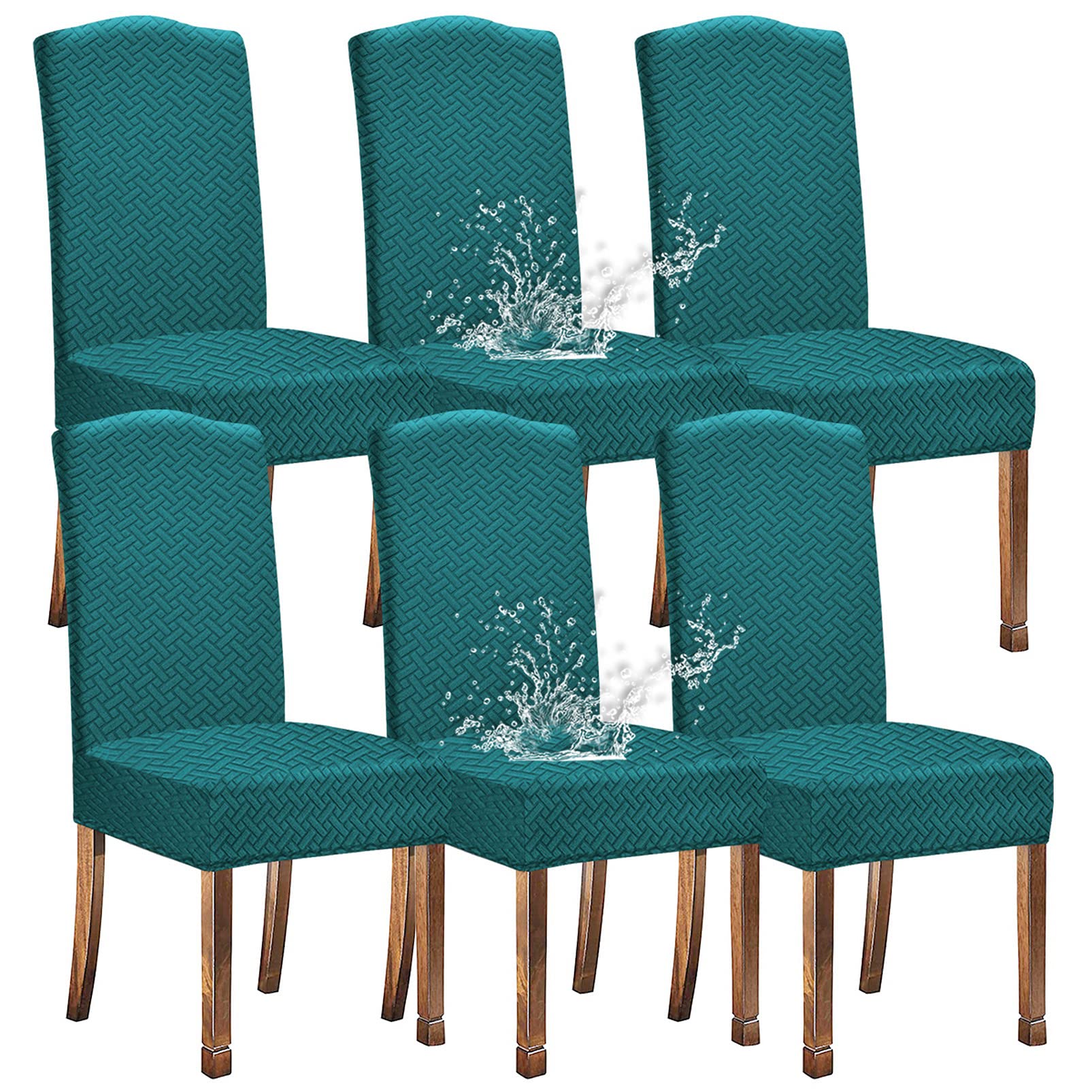 KELUINA Stretch Water-Repellent Twill Jacquard Dining Room Chair Covers Home Decor,Chair Covers for Dining Room Chairs Restaurant Hotel Ceremony (Peacock Green,6 Pieces) — image 1
