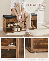 VASAGLE Shoe Bench with Cushion 3 Compartments Rustic Brown LHS130B01 view 3