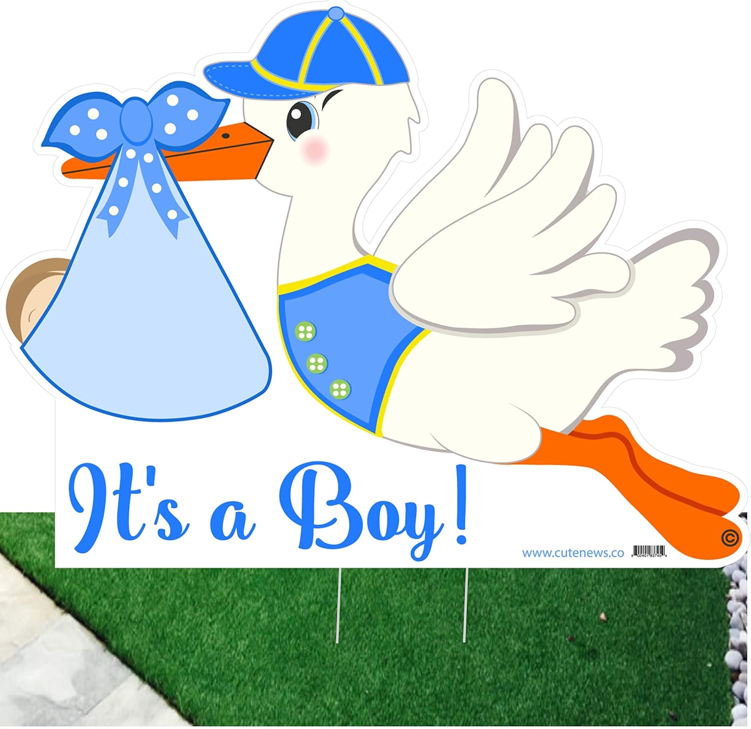 Cute News Outdoor It's a Boy Lawn Stork Decoration - Welcome Home Newborn Baby Yard Sign - Birth Announcement - Special Delivery Shower Party Decor - Blue