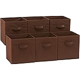 Amazon Basics Collapsible Fabric Storage Cubes Organizer with Handles, 10.5"x10.5"x11", Brown - Pack of 6