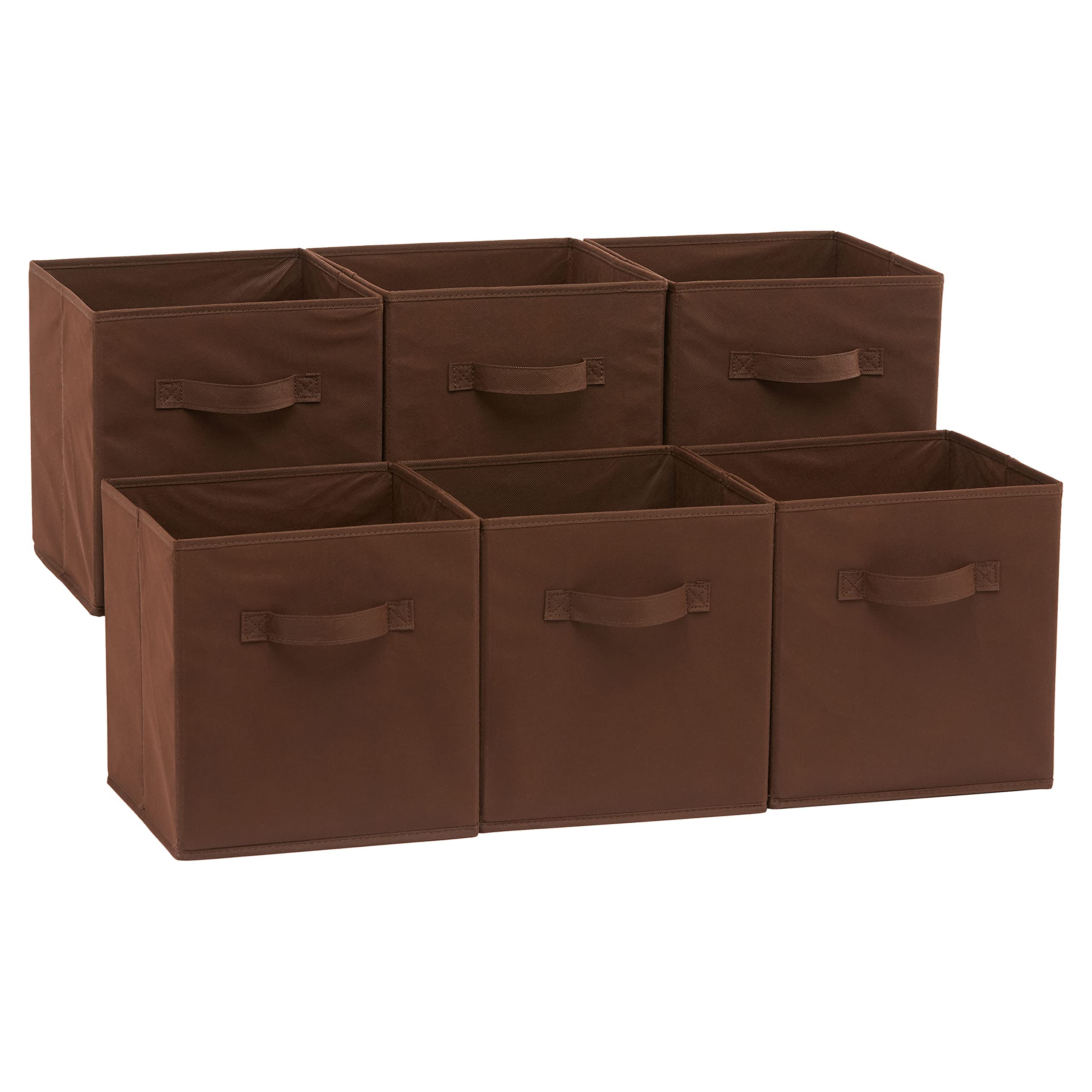 Amazon Basics Collapsible Fabric Storage Cube/Organiser with Handles, Pack of 6, Solid Brown, 26.6 x 26.6 x 27.9 cm