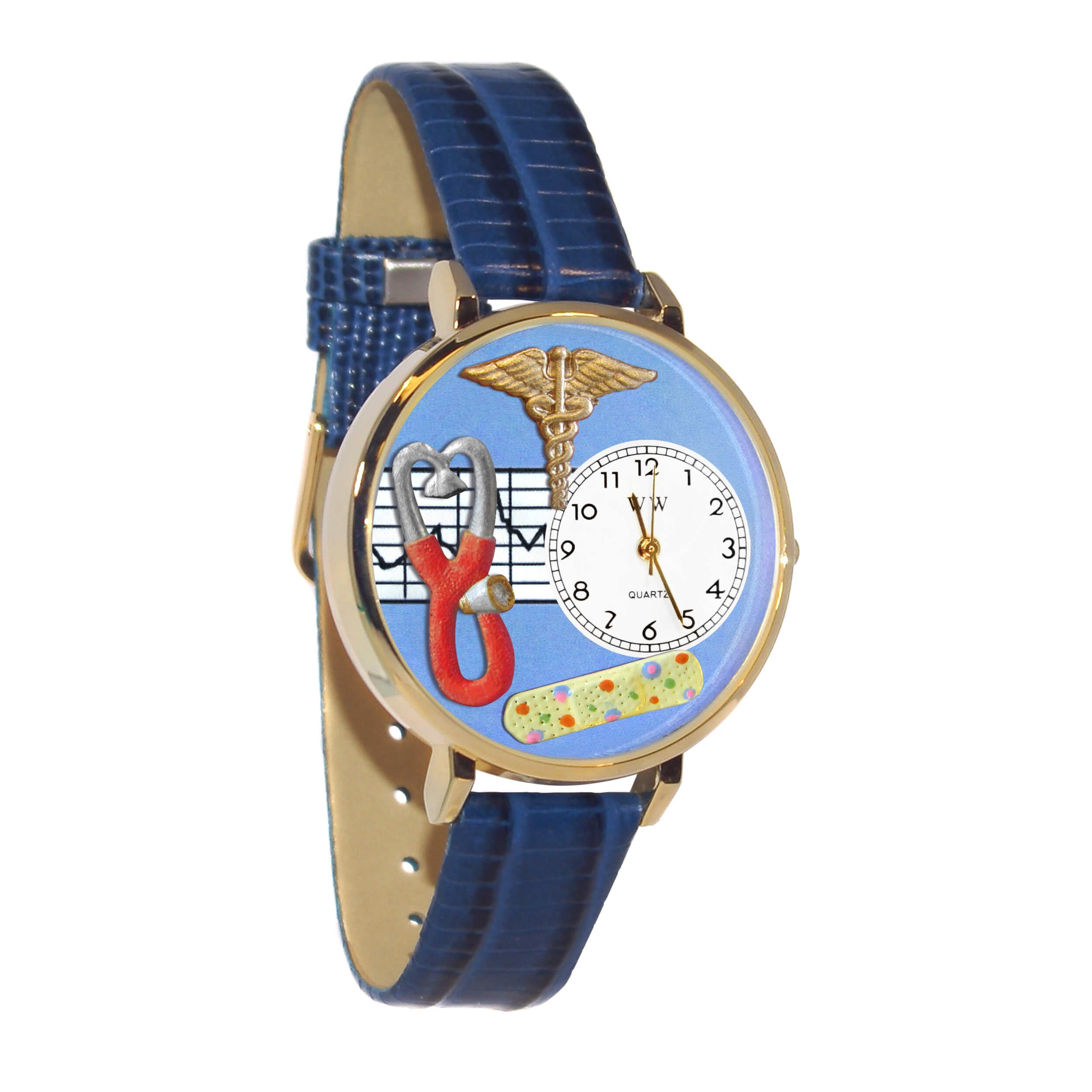 Whimsical Watches Nurse 2 Blue in Gold Women's Quartz Watch with White Dial Analogue Display and Blue Leather Strap G-0620059