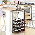 Wine Rack Freestanding Floor, Rustic Wine Holder Stand with Wine Storage and Bottle Shelf, 16 Bottles Floor Wine Rack Shelf for Kitchen Dining Room, Office, Bar, Rustic Brown
