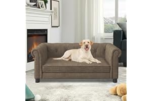 XOCN Dog Sofa Couch for Medium Dogs, Memory Foam Pet Sofa Couch with Washable Fabric, Durable Elevated Dog Bed with Legs, Removable Cushion for Medium Dogs, Brown