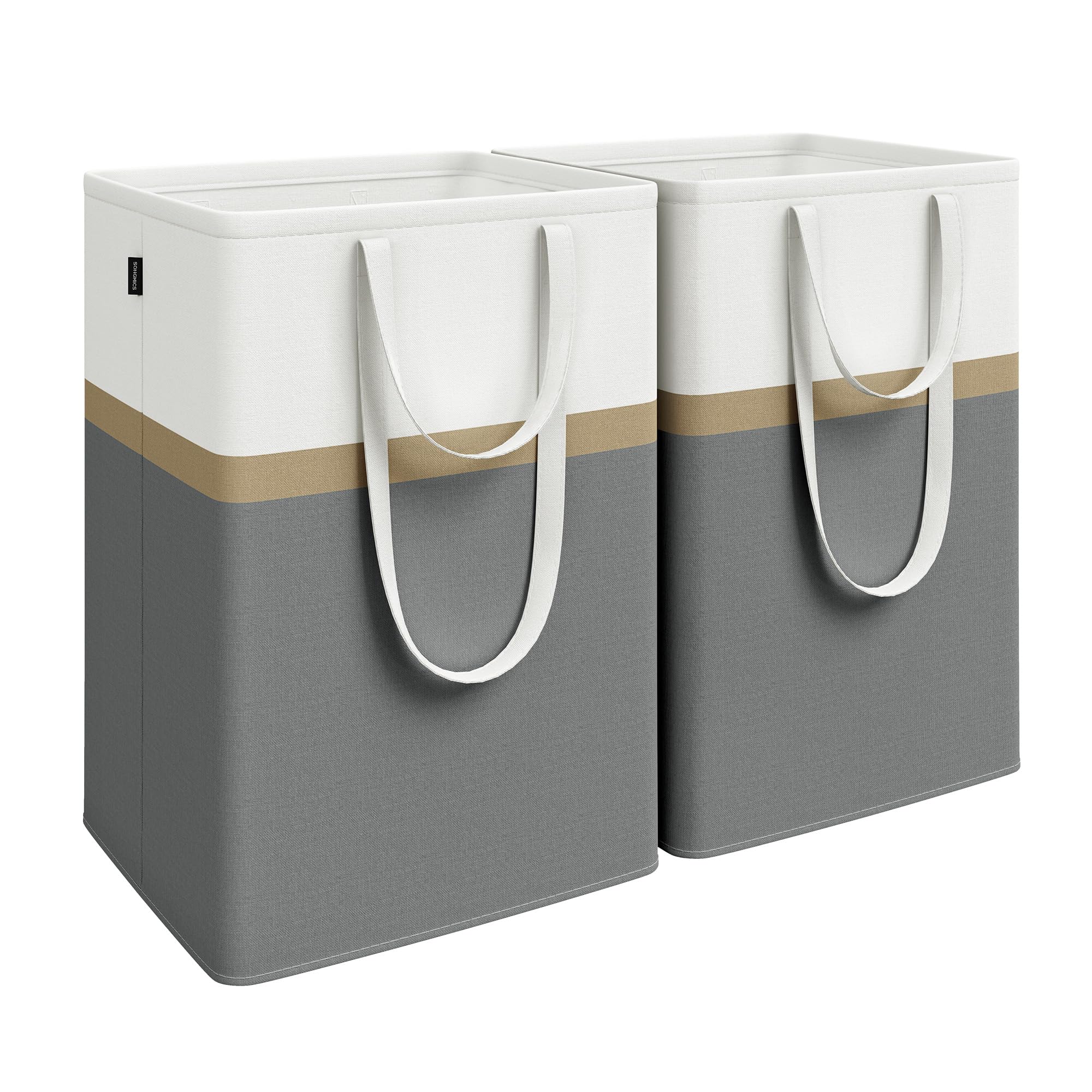 SONGMICS Set of 2 laundry basket, 110 L Washing Basket, Laundry Bag Hamper with Short and Long Handles, Easy to Transport and Clean, Freestanding, for Bedroom, Bathroom, Slate Grey LCB210G01