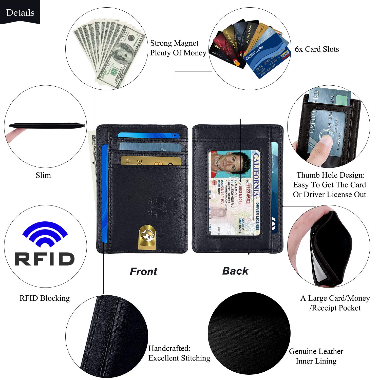 Piboshi Slim Minimalist Wallet Thin Leather Credit Card Holder Wallet RFID Blocking Front Pocket Wallets for Men