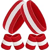 Bememo 6 Pcs Neon Sweatbands Set for Men Women 80s Tennis Striped Headband Sports Wristband Set Costumes Glow Cosplay Party