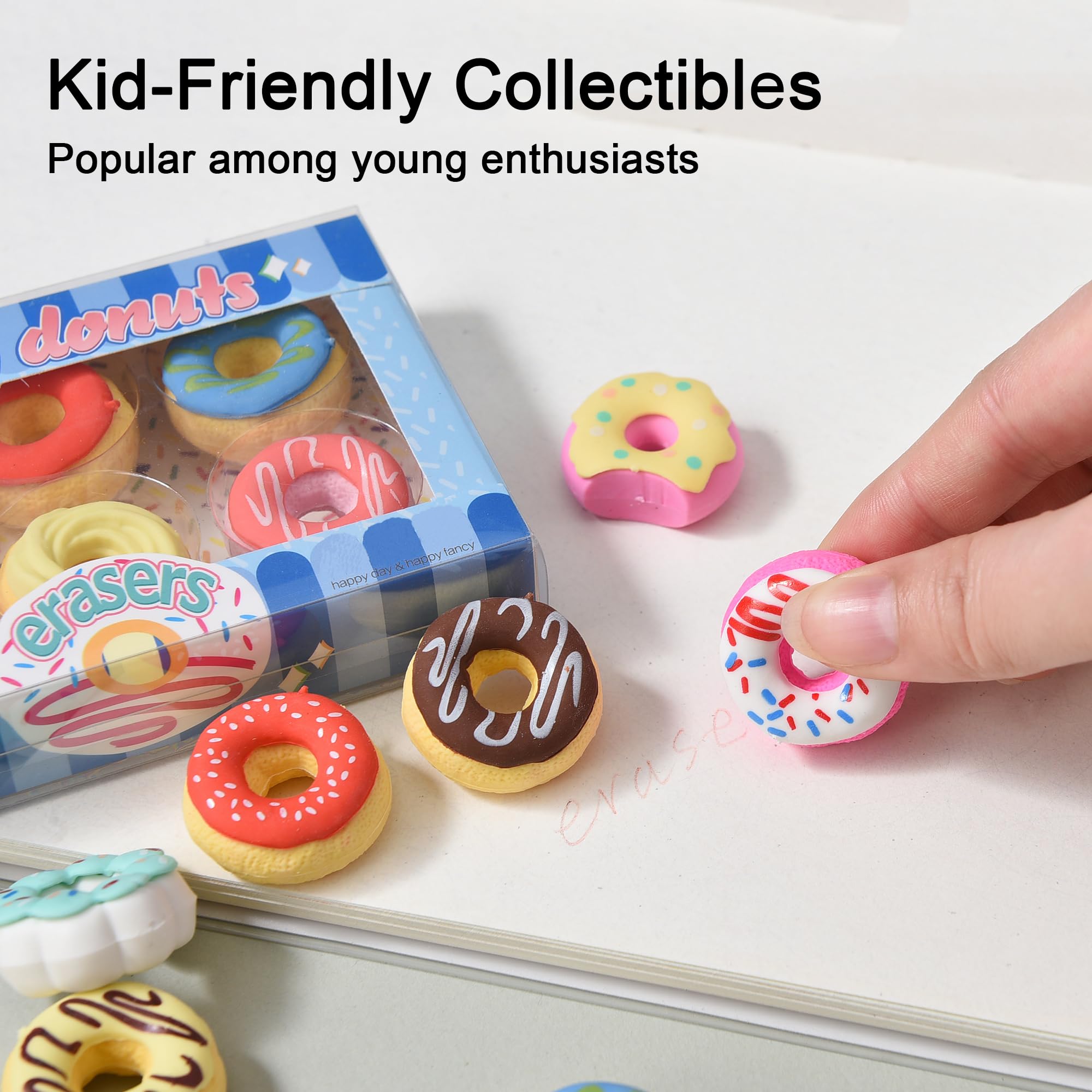 Donut Erasers for Kids Bulk, 24 Pieces 3D Cute Fun Food Erasers for Party Favors Classroom Prizes