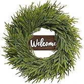 24 Inch Real Touch Winter Wreath for Front Door - Large Green Norfolk Pine Wreaths for Door Window Porch Wall Indoor Outdoor Decor, Artificial Holiday Plain Modern Farmhouse Wreath