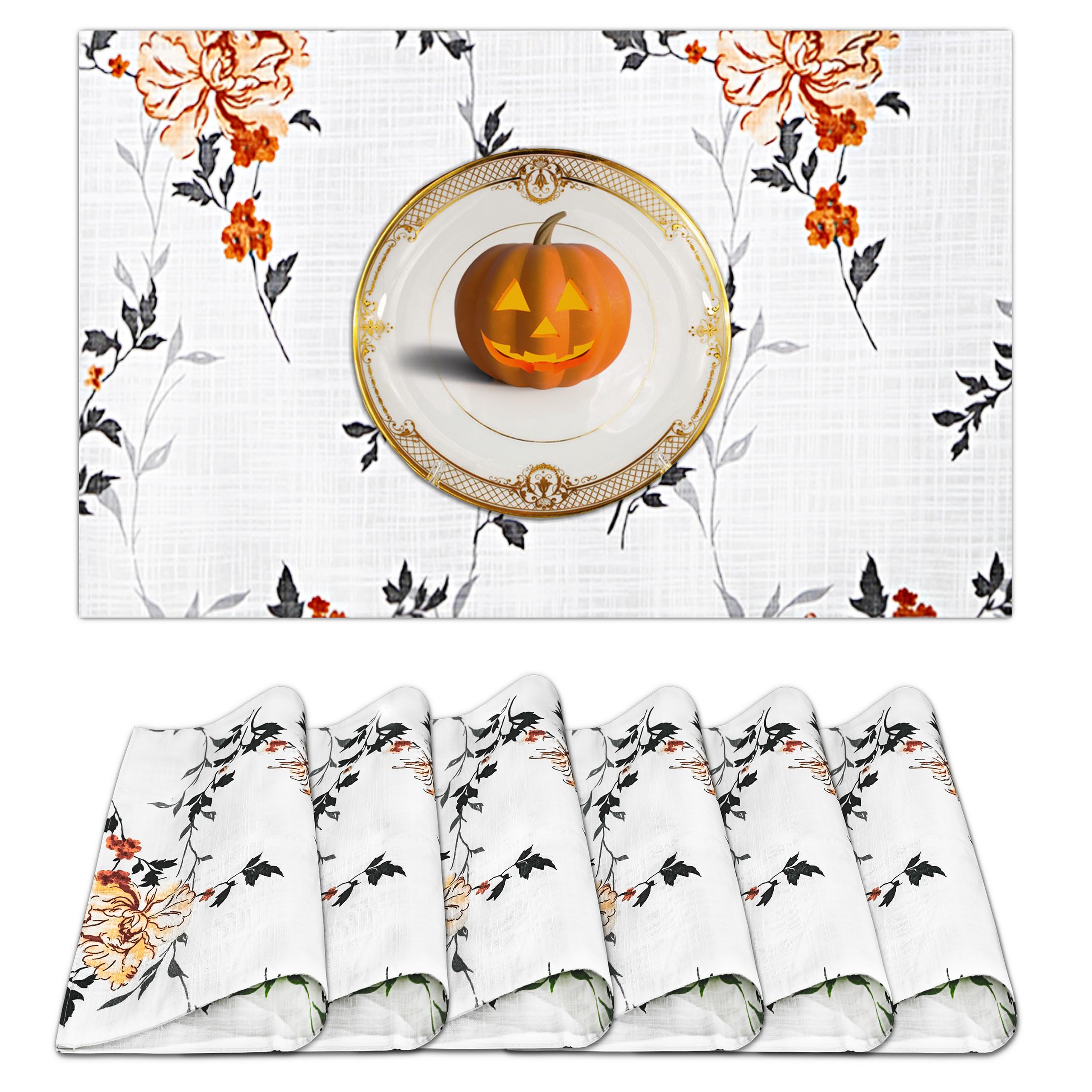 Ruvanti Placemats 100% Cotton, 13x19 Inch, Set of 6 Modern Floral Grey Place Mats for Dining Table Decor, Kitchen & Table Linens, Coffee Mat for Christmas Dinners