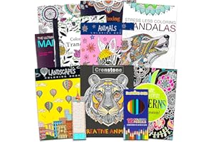 CRENSTONE 10 Pack Adult Coloring Book Super Set - Bundle with 10 Adult Coloring Books for Women, Men Featuring Mandalas and More | Advanced Coloring Books Bulk