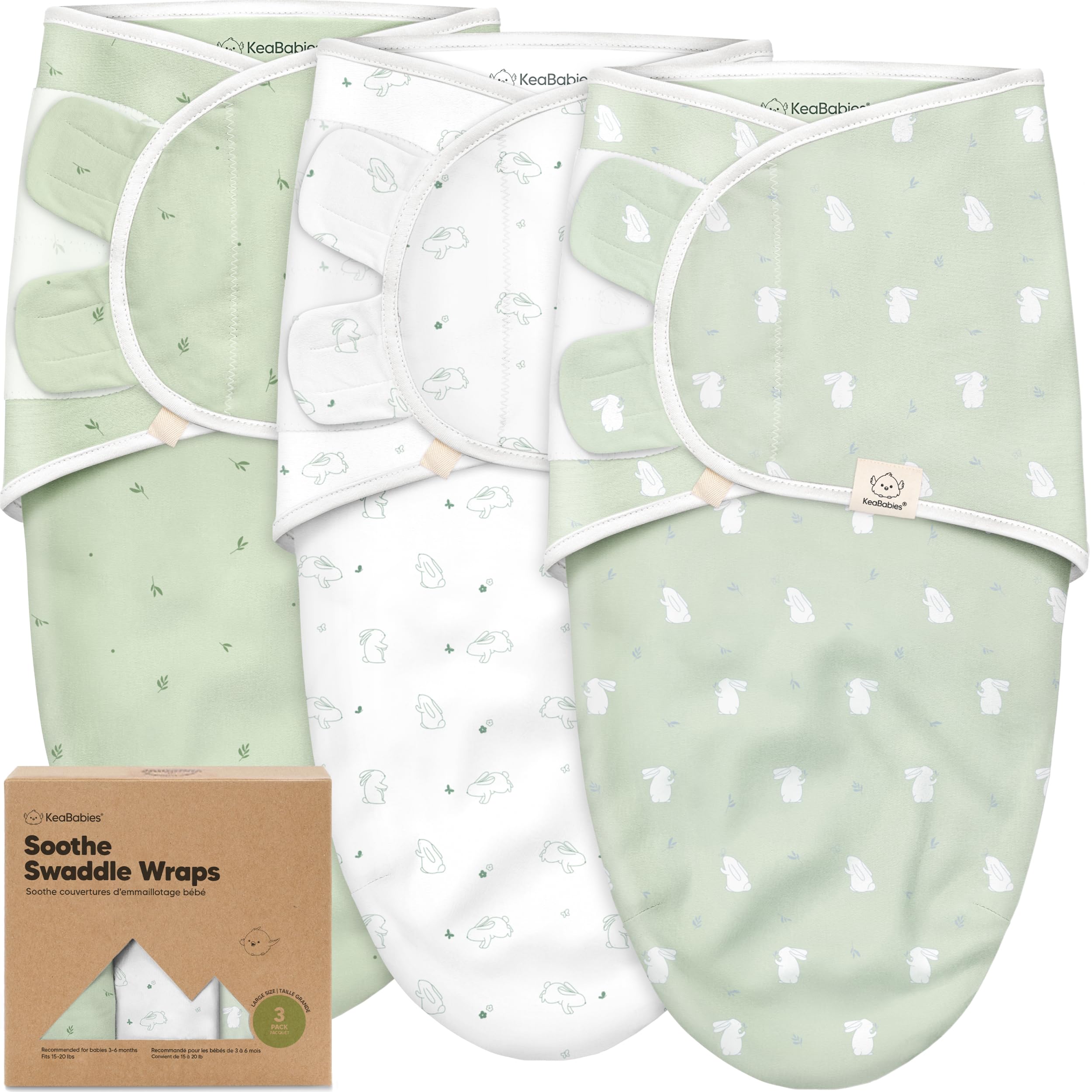 Photo 1 of 3-Pack Organic Baby Swaddle Sleep Sacks - Swaddles for Newborns, Infant 3-6 Months, Baby Girls, Boys, Soft & Snug Newborn Sleep Sack, Nursery Swaddling Blankets (Bunnies, L)