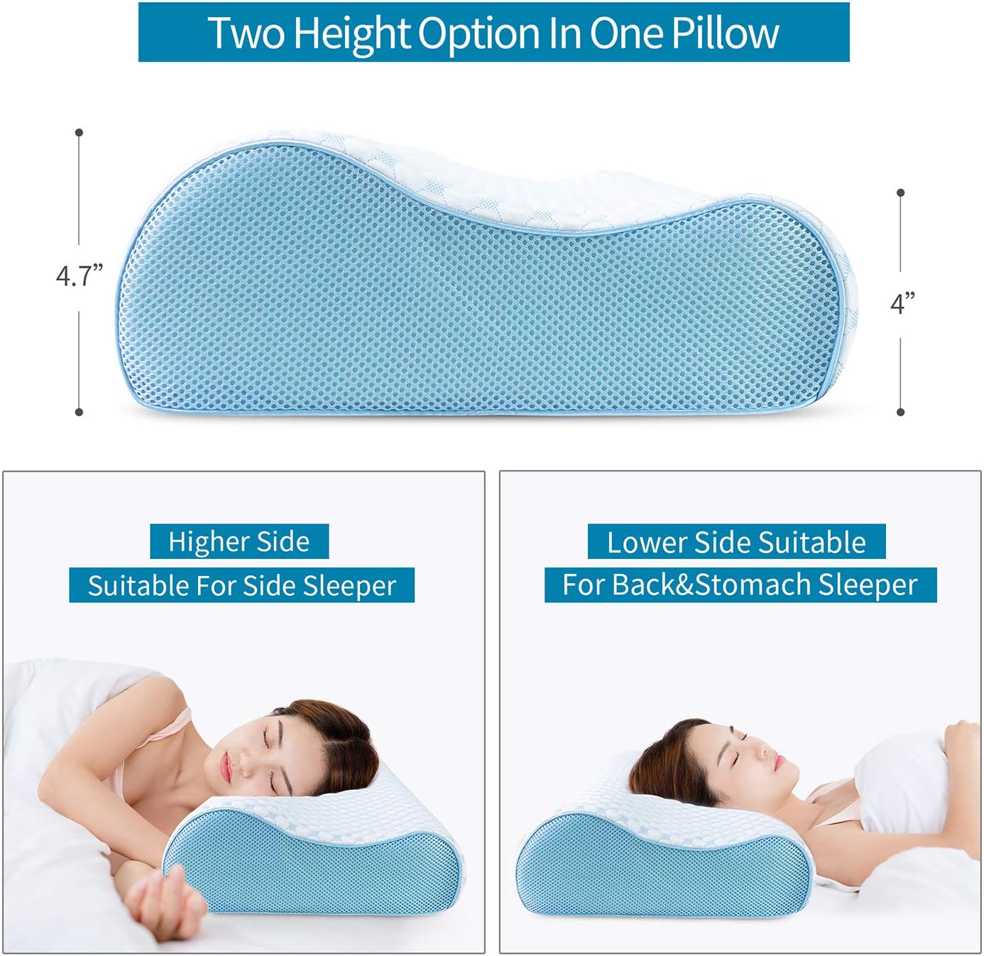 Dlight Contour Memory Foam Pillow-Ergonomic Design to Relieve Neck Pain,Sleeping Bed Pillow for All Sleeping Positions, CertiPUR-US (Soft Contour-4.7 Inch): Home & Kitchen