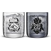JoyJolt Star Wars Dark Side Monochrome Short Drinking Glasses, 10oz Glass Tumbler Cup Set ft Darth Vader and Stormtrooper, Star Wars Kitchen Glasses Set of 2, Star Wars Gifts for Men Women and Adults