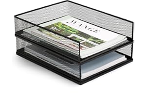 AZFUNN Wire Mesh Letter Trays Paper Tray Desk File Organizer, 2 Pack Stackable Metal Front-Load Documents Tray for Office Supplies File (Lengthways)