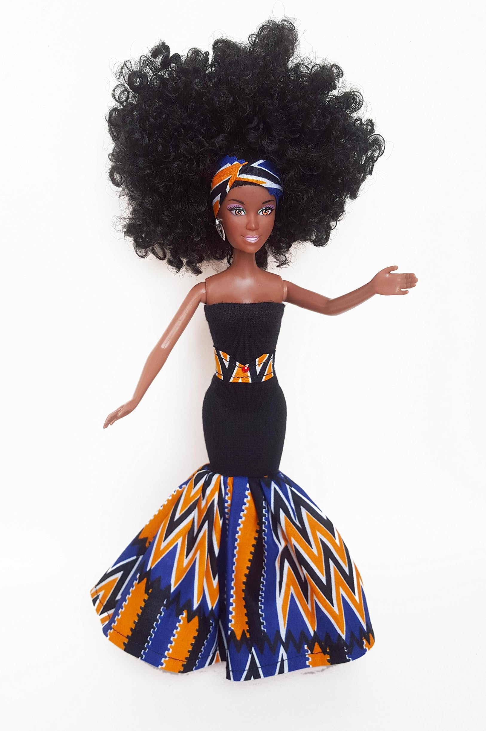 black african print fashion doll, toy with afro hair Nana Kuti