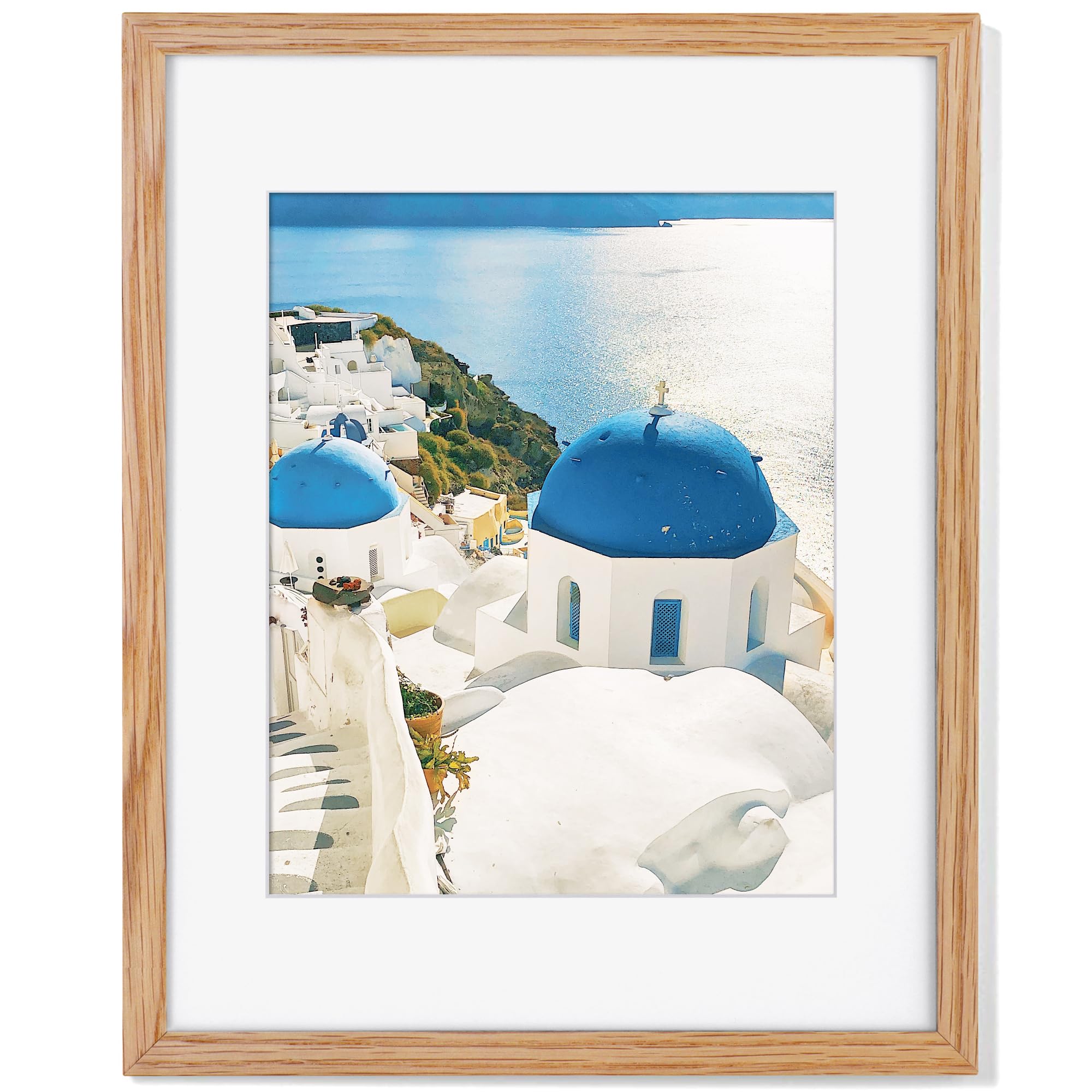 Photo 1 of Axeman 11x14 Picture Frame with Mat for 8x10, Solid Oak Wood Picture Frames with Tempered Glass, Natural Wooden 11x14 inch Photo Frame for Wall, Wall Hook Included for Art Photo and Prints, Natural