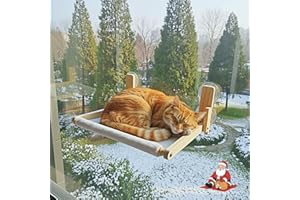 GesomePurrz Foldable Cat Window Perch, Natural Wood, 16.5 inches*12 inches Hammock, 35 lbs Weight Limit, Cat Window Hammock for Small Size Windows