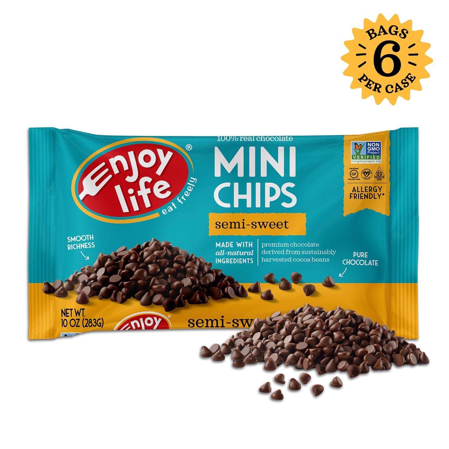 Enjoy Life Semi Sweet Dairy Free Nut Free Vegan Chocolate Chips 10 Ounce Pack Of 6