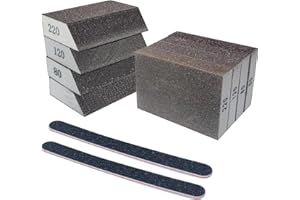 TOROMP 8 Pack Hand Sanding Sponge +Angle Sanding Sponge Block- 60 80 120 220 Coarse Medium Fine Grit + 2 PCS Polishing Sticks Sanding Sticks Sanding Block for Wood-Working Drywall Metal Polishing