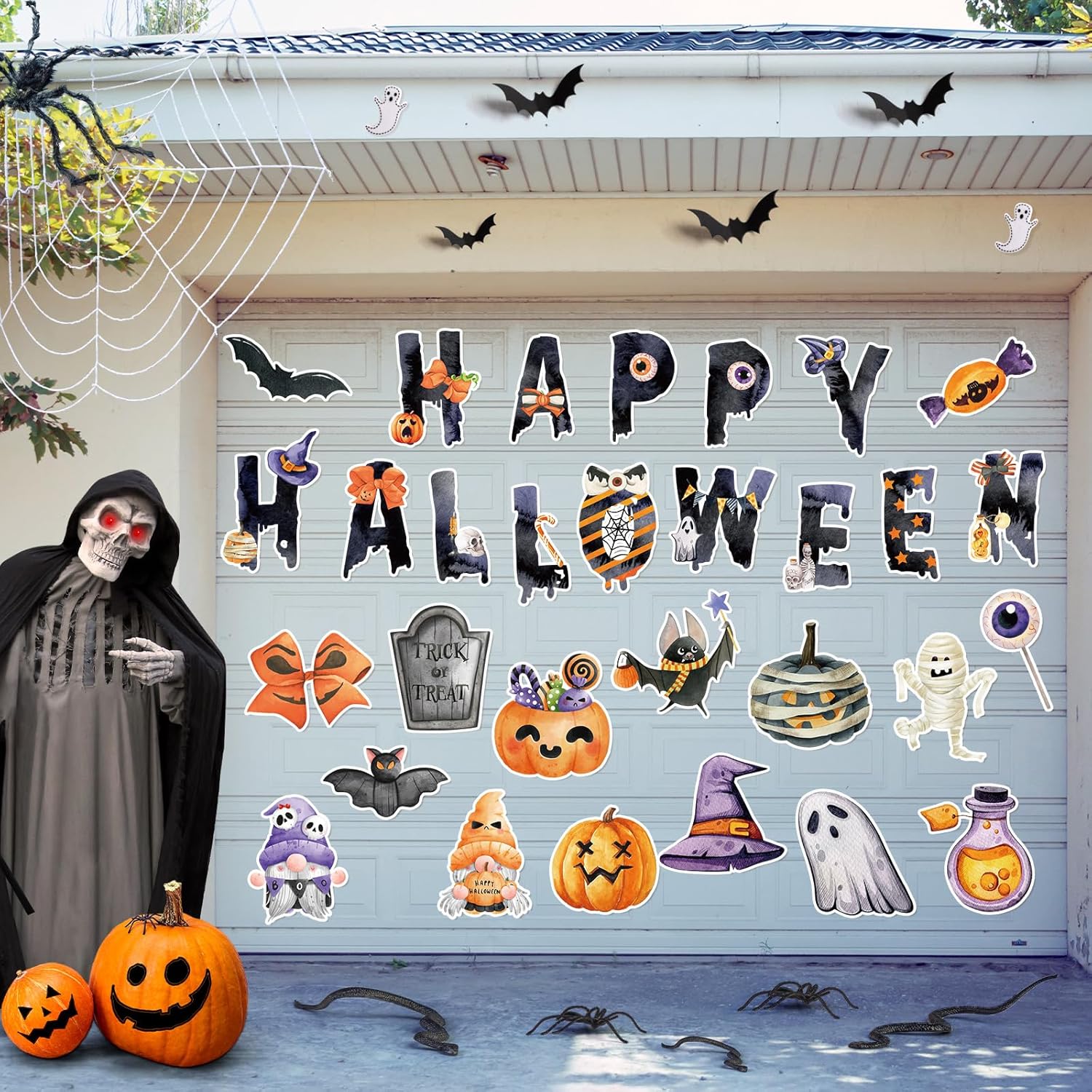 Garage Door Decorations - Wettal 30 Pcs Halloween Garage Door Magnets Decorations Magnetic Halloween Witch Ghost Pumpkin Magnets for Halloween Party Supplies Car Refrigerator Decor (Stylish)