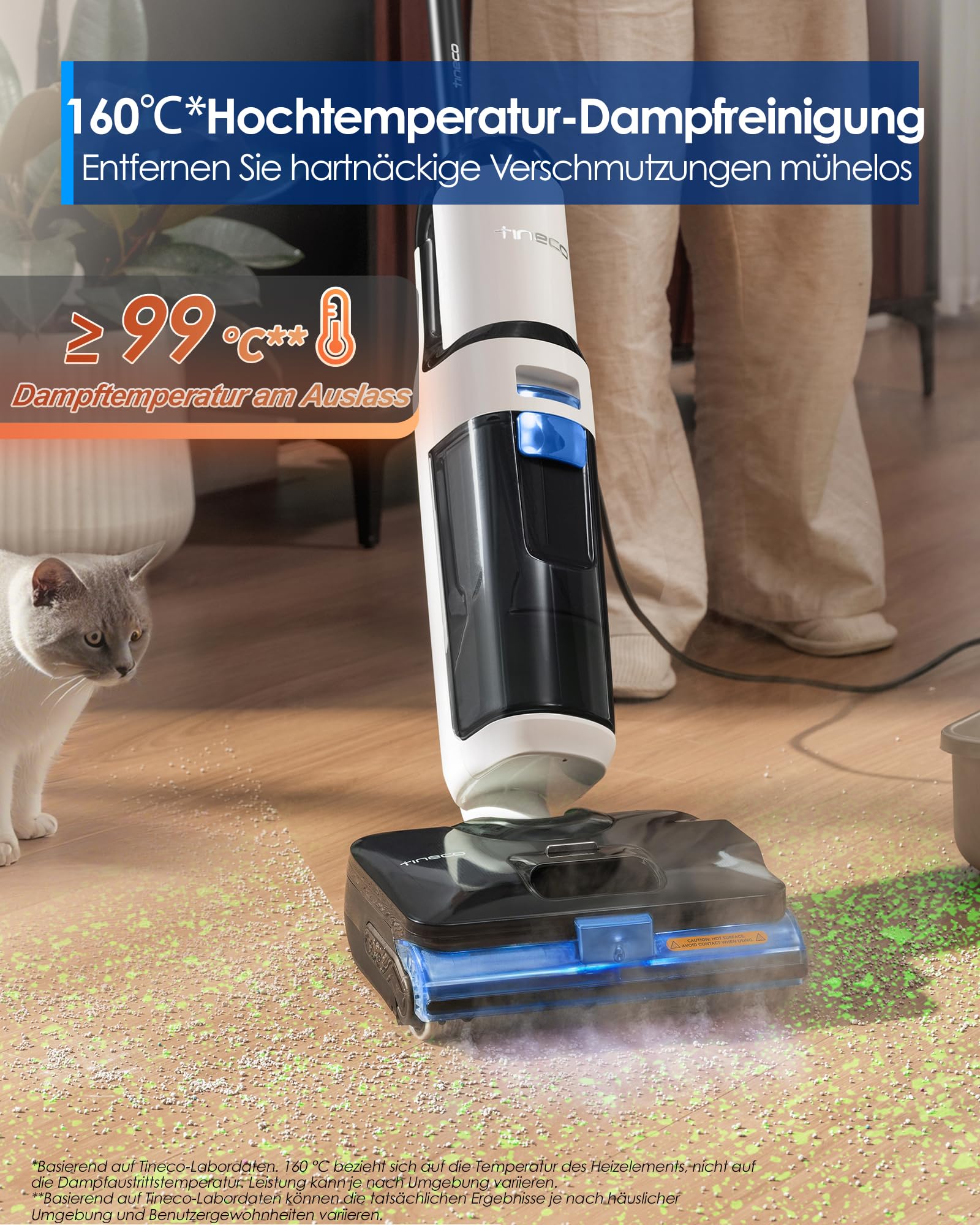 Tineco FLOOR ONE S6 Stretch Steam Nass Trockensauger, 160 °C Tineco BoostSteam, Anti-Verwicklungs-Design, FlashDry Selbstreinigung, Dampfreiniger mit Kabel für eingetrocknete Flecken und Fugen 3