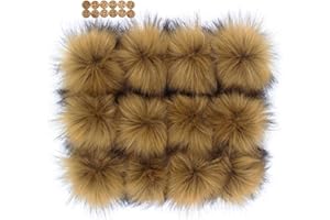FURLING POMPOMS Fluffy Faux Raccoon Fur Pompoms - 12pcs Handmade Hairy Ball Fits for Knitted Hats Scarves Shawls Key Chain Accessories 5.5 inches (Camel)