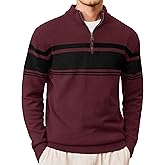 CRYSULLY Mens Sweater 1/4 Zip Cotton Polo Pullover Sweaters Casual Fall Winter Spring Striped Sweatshirts