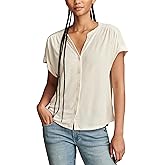 Lucky Brand Womens Sandwash Short Sleeve Button Front Top