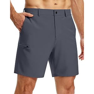 UPGET Mens Casual Dress Shorts 7 Inch Lightweight Stretch with 5 Pockets | Elastic Waistband Quick Dry UPF Protection Breatha
