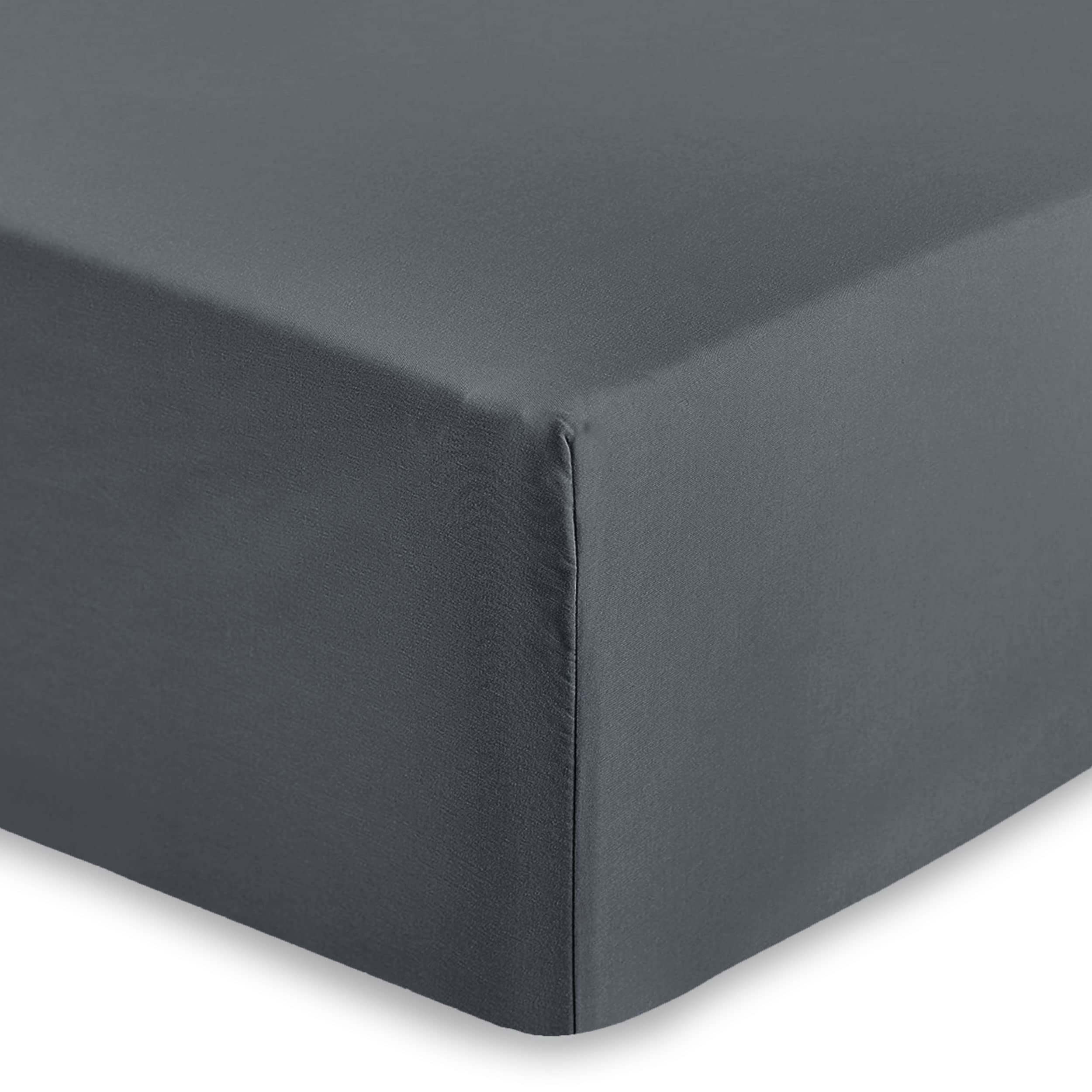 AMEHA Super King Fitted Sheet 25 cm Deep Soft Brushed Microfiber Fabric Easy Care Fade Resistant Fitted Bed Sheets (Charcoal, 180 x 200 cm)