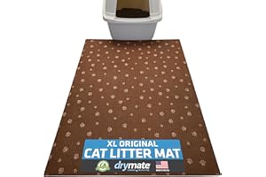 Drymate XL Original Cat Litter Mat, Contains Mess from Box, Protects Floors, Urine-Proof, Machine Washable, Soft on Kitty Paws, Absorbent, Waterproof (USA Made, Recycled Content)(28”x36”)(BrownTanPaw)
