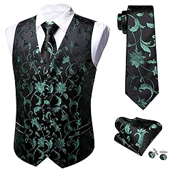 Barry.Wang Green Black Vest for Men Silk Jacquard