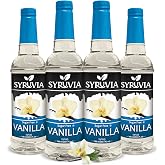 Syruvia Sugar Free Vanilla Syrup &ndash; Zero Sugar Vanilla Coffee Flavoring, Syrup for Lattes, Drinks &amp; Beverages &ndash; 25.4 fl oz 4-Pack