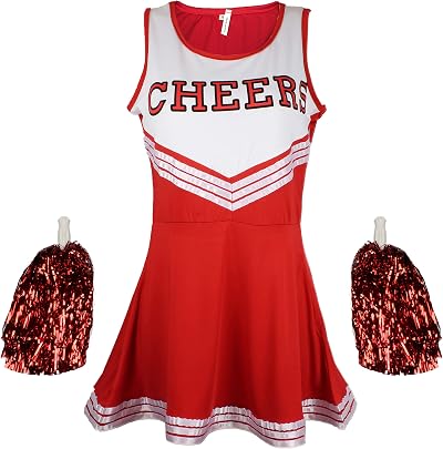 Cherry-on-Top Cheerleader Costume XL - Red Uniform with Pom Poms UK Size X-Large
